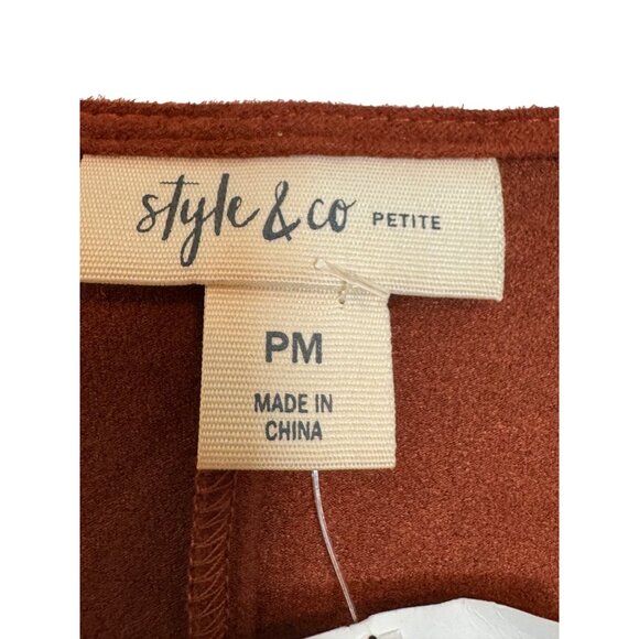 Style & Co Petite Womens Bell Sleeve Top Size PM Rust Studded V-Neck Polyester B - Picture 2 of 4